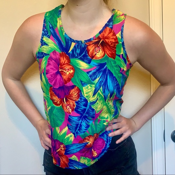 VTG Colorful Tropical Print Sleeveless Top - Picture 4 of 10
